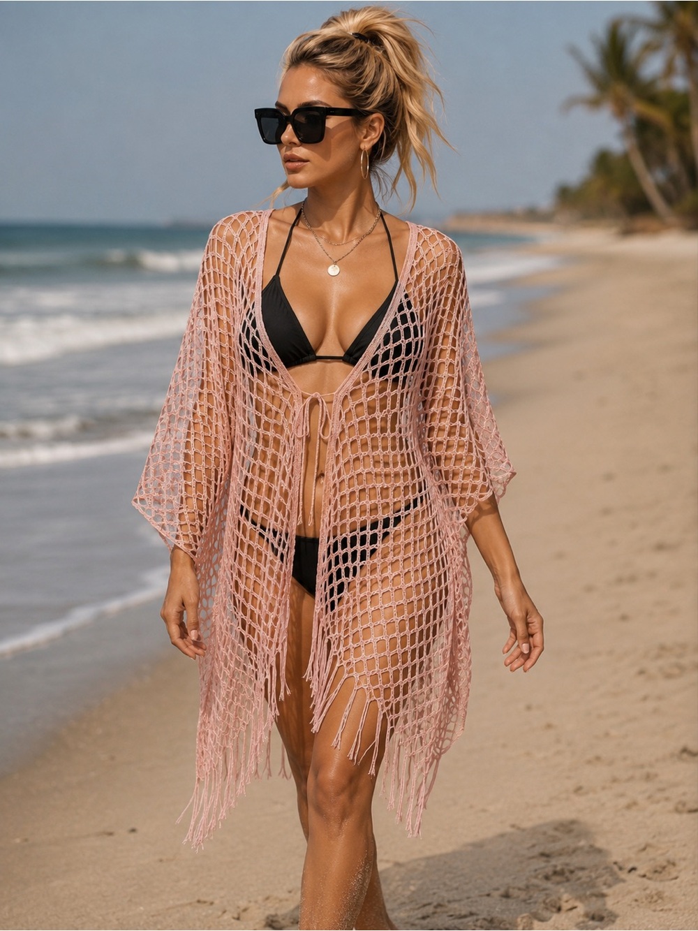 🛍️Do everything in love Pink Crochet Swim Coverup